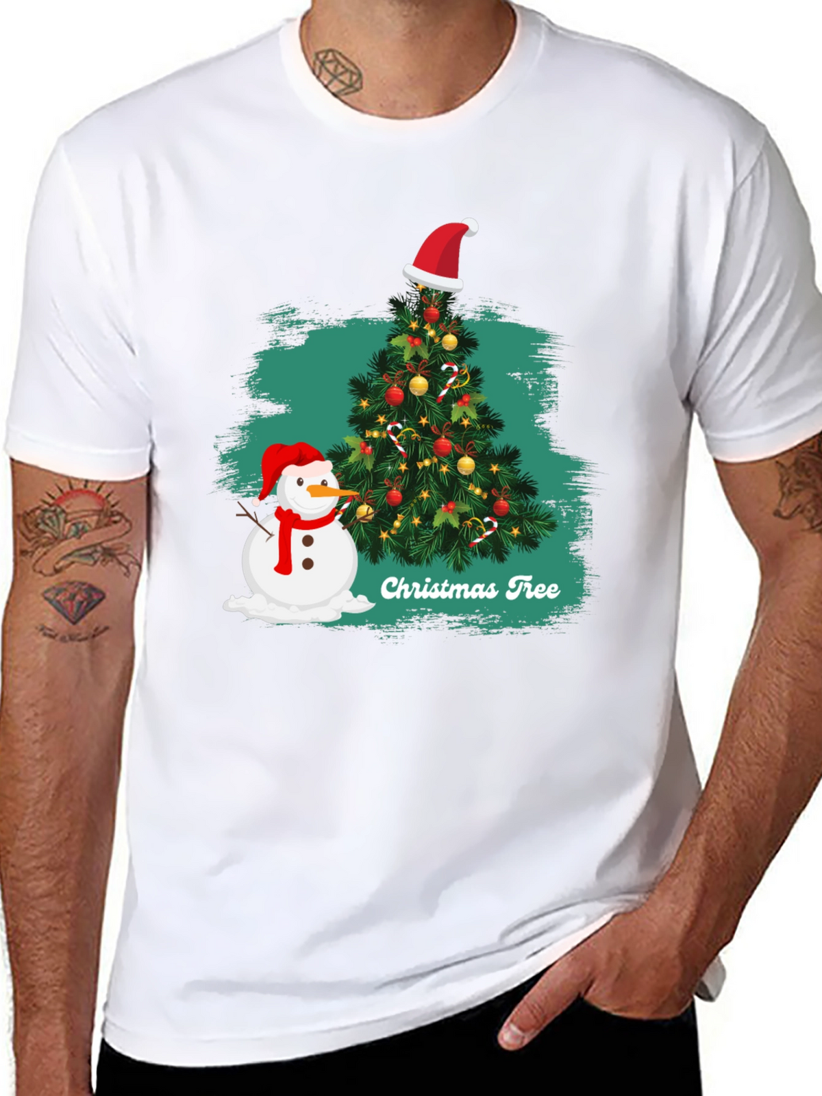 Festive Christmas Tree & Snowman T-Shirt