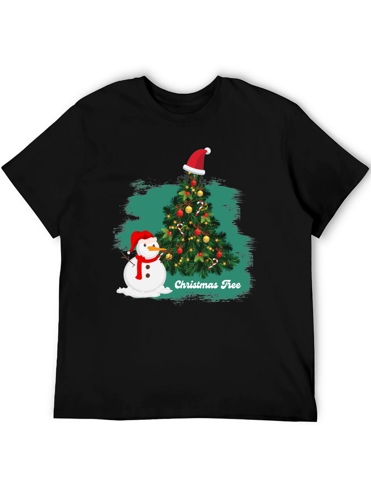 Festive Christmas Tree & Snowman T-Shirt