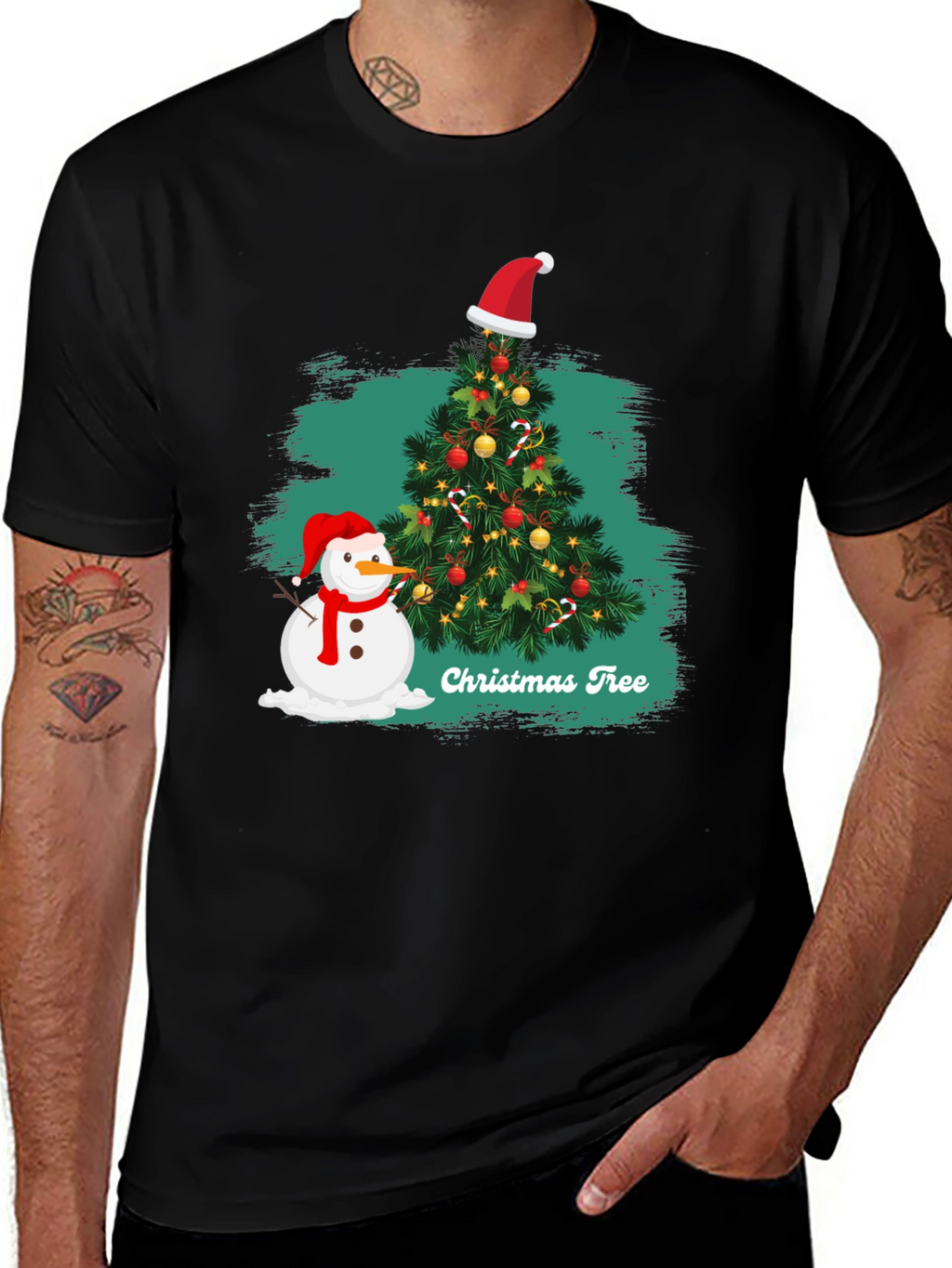 Festive Christmas Tree & Snowman T-Shirt
