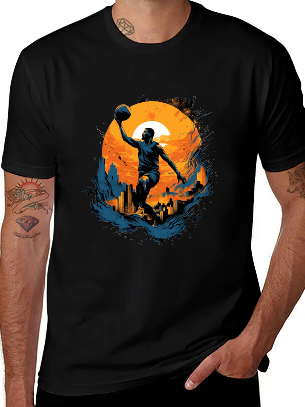 Basketball Sunset Graphic Tee - Cool Urban Style