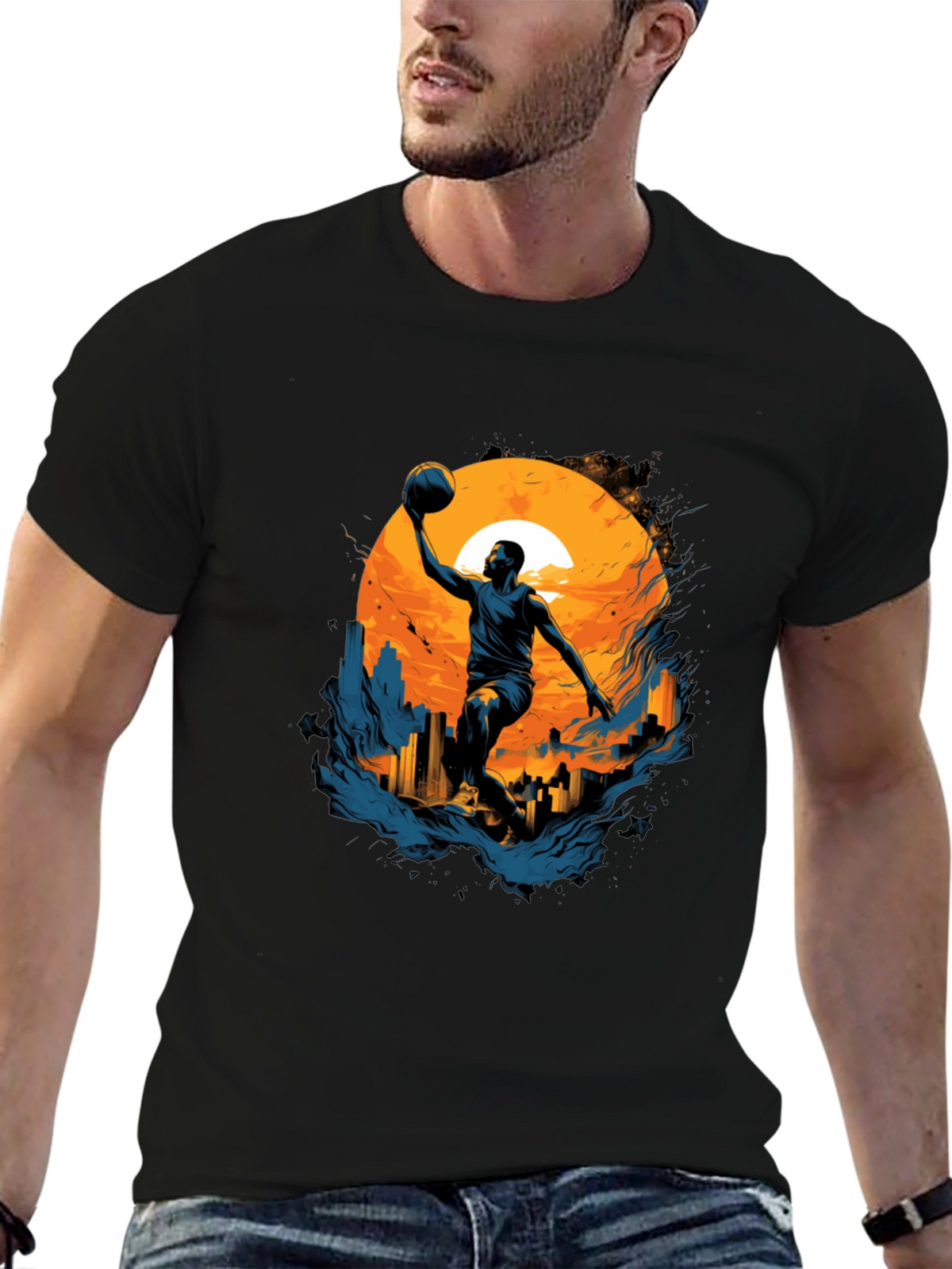 Basketball Sunset Graphic Tee - Cool Urban Style
