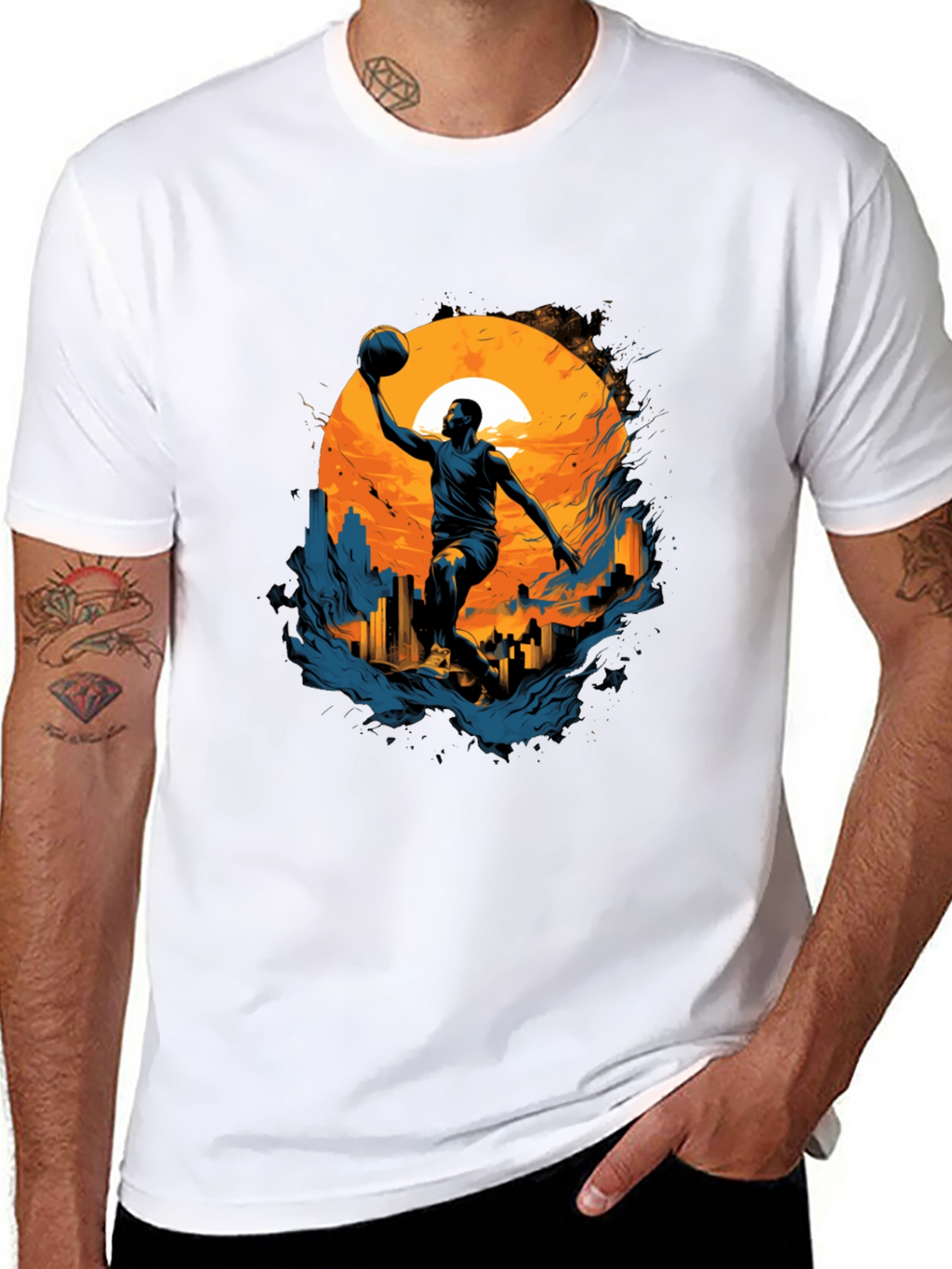Basketball Sunset Graphic Tee - Cool Urban Style