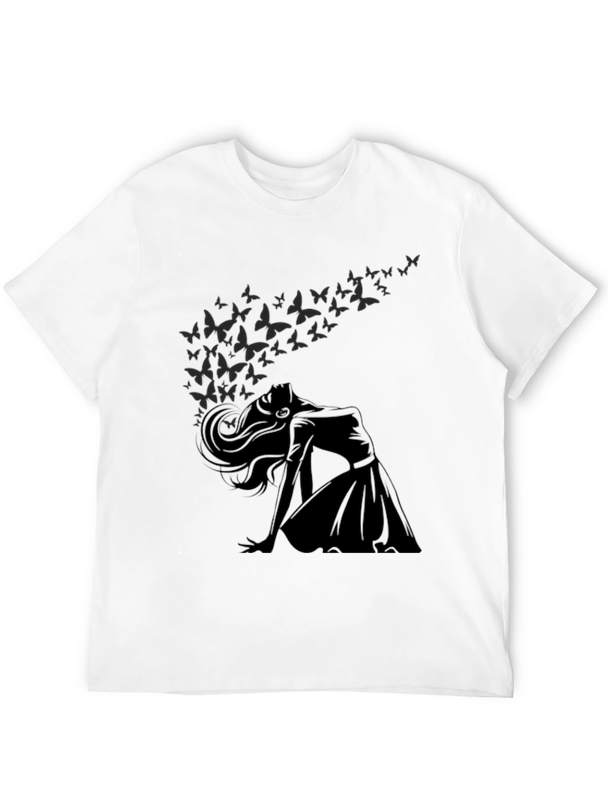 Elegant Woman & Butterfly Graphic T-Shirt