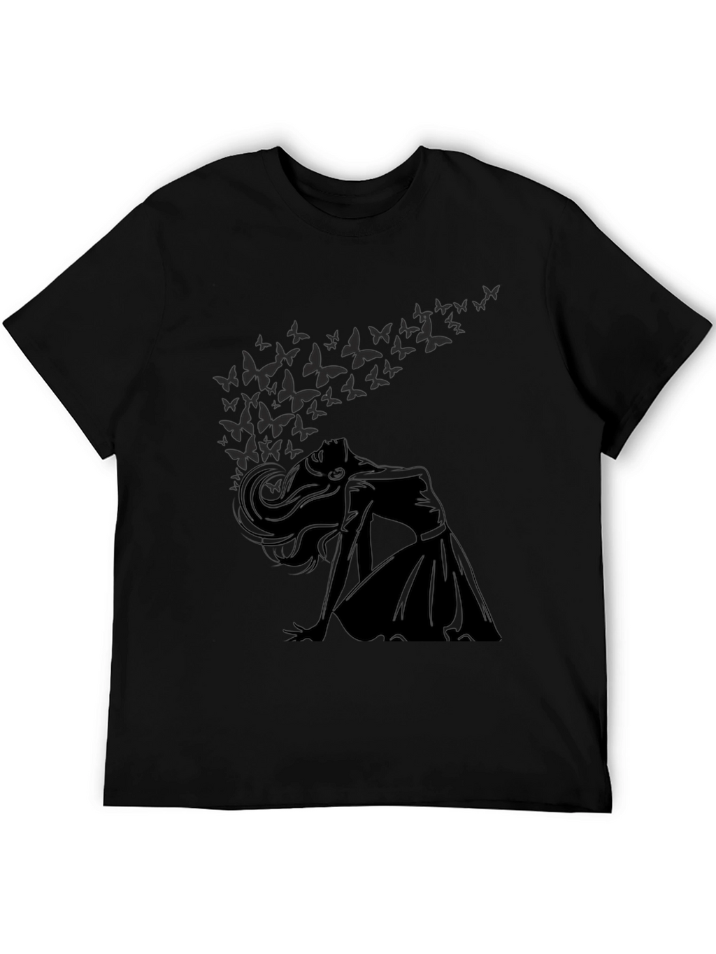 Elegant Woman & Butterfly Graphic T-Shirt
