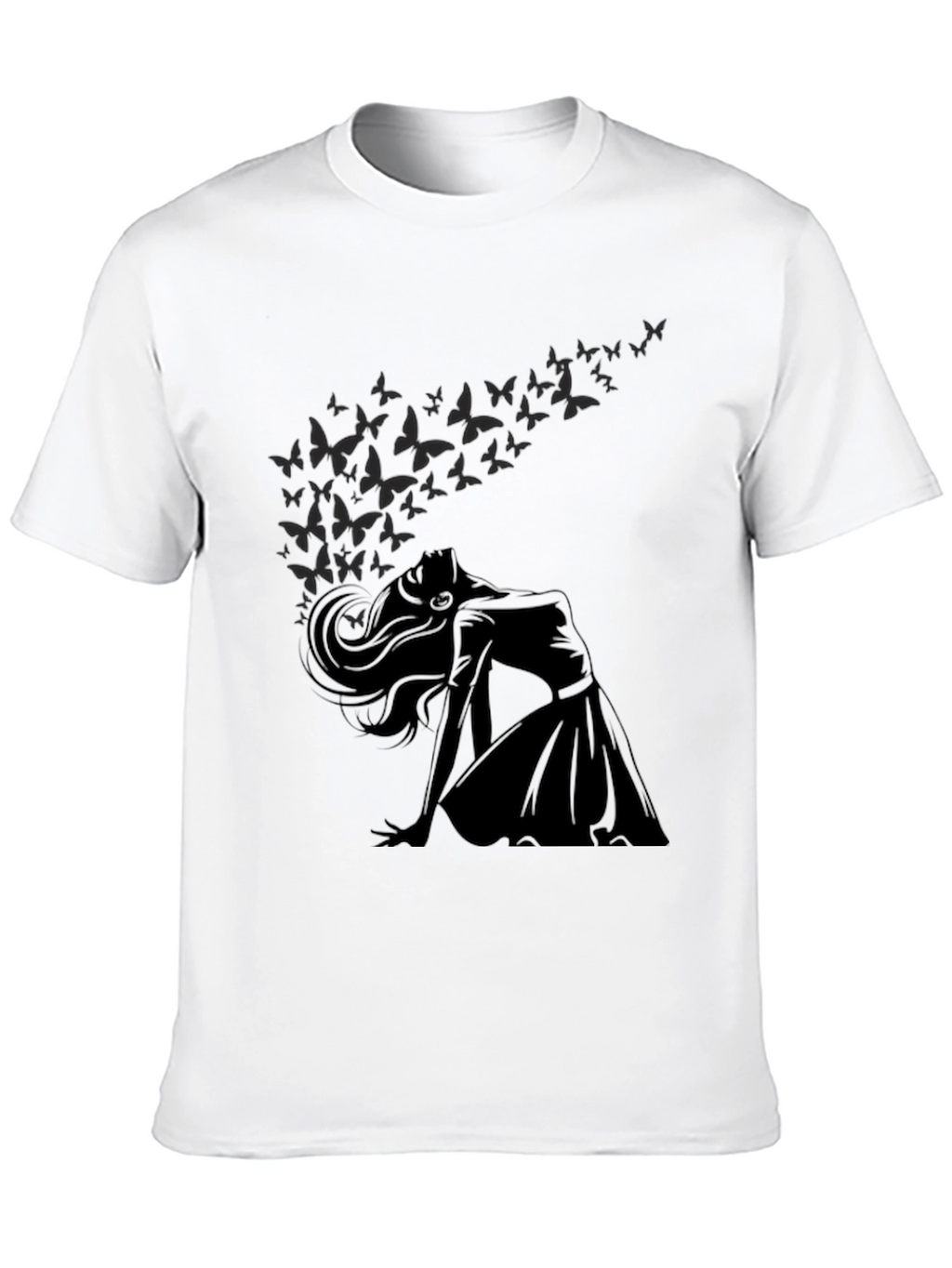 Elegant Woman & Butterfly Graphic T-Shirt
