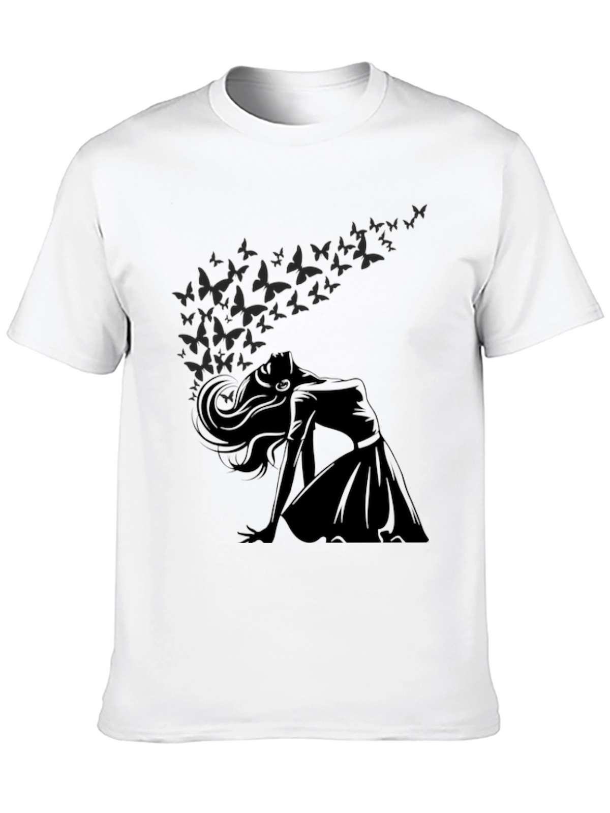 Elegant Woman & Butterfly Graphic T-Shirt