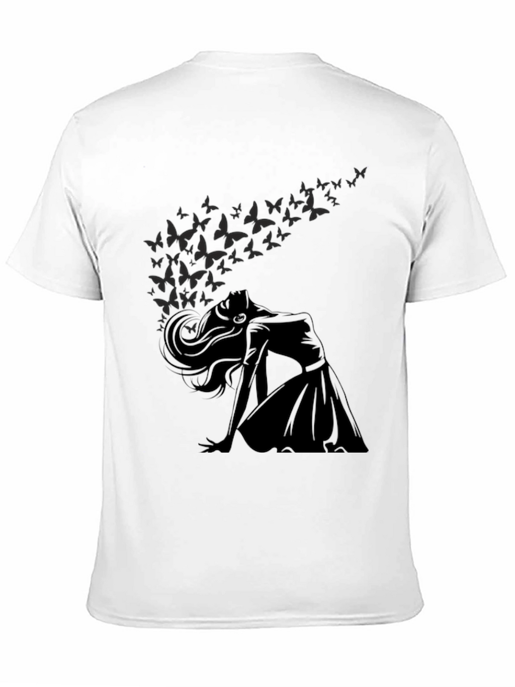 Elegant Woman & Butterfly Graphic T-Shirt