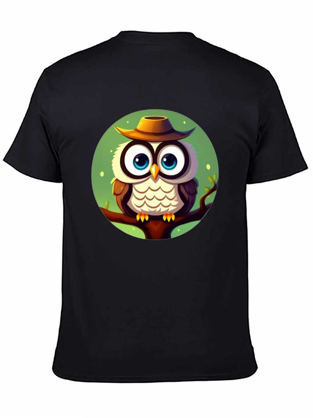 Owl with Hat Graphic Tee - Mens Black T-Shirt