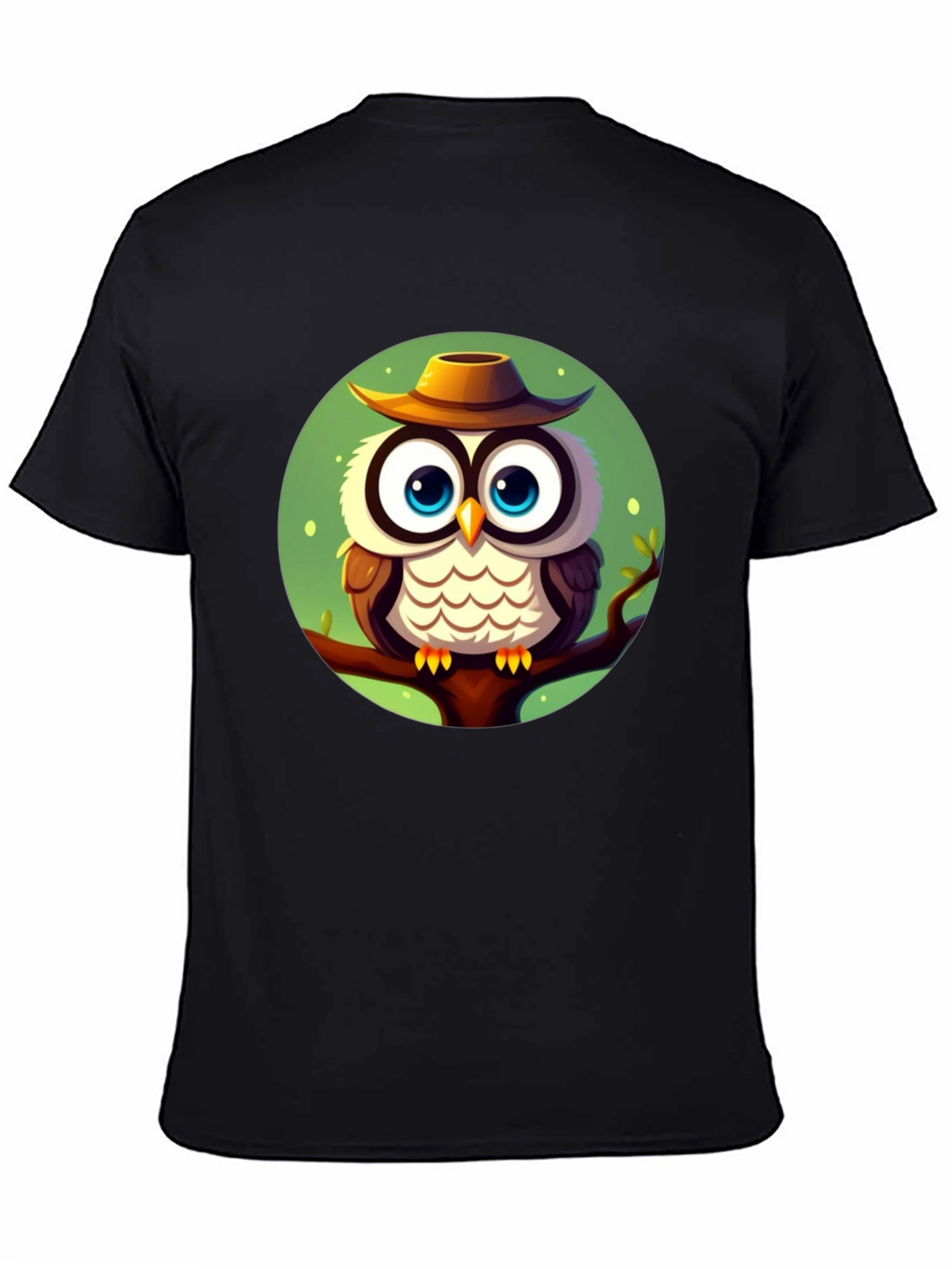 Owl with Hat Graphic Tee - Mens Black T-Shirt