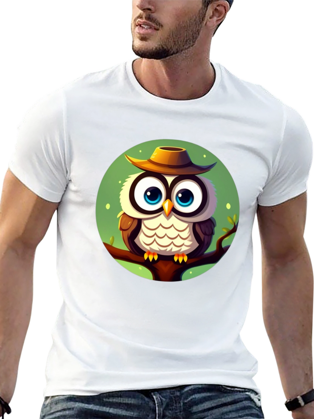 Owl with Hat Graphic Tee - Mens Black T-Shirt