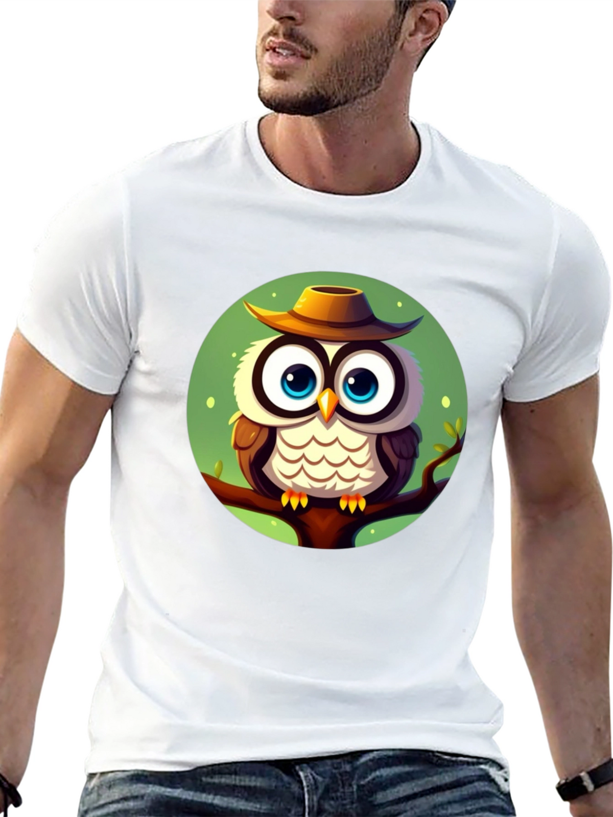 Owl with Hat Graphic Tee - Mens Black T-Shirt