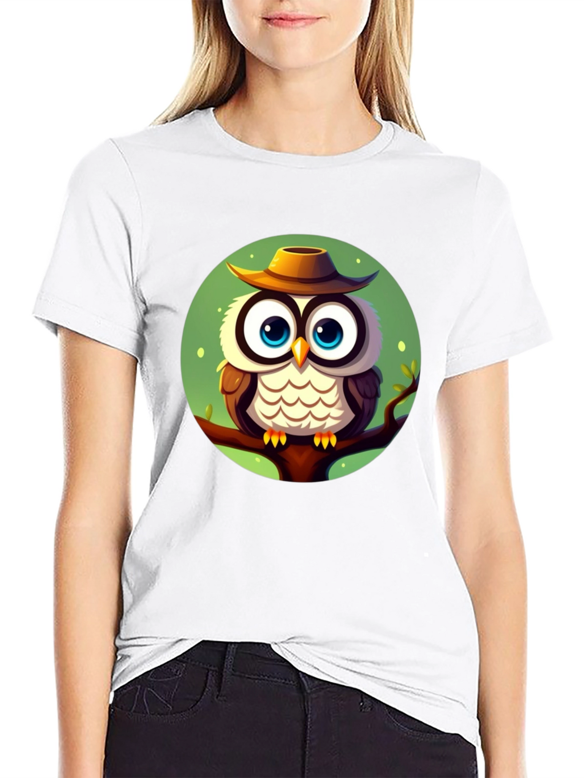 Owl with Hat Graphic Tee - Mens Black T-Shirt