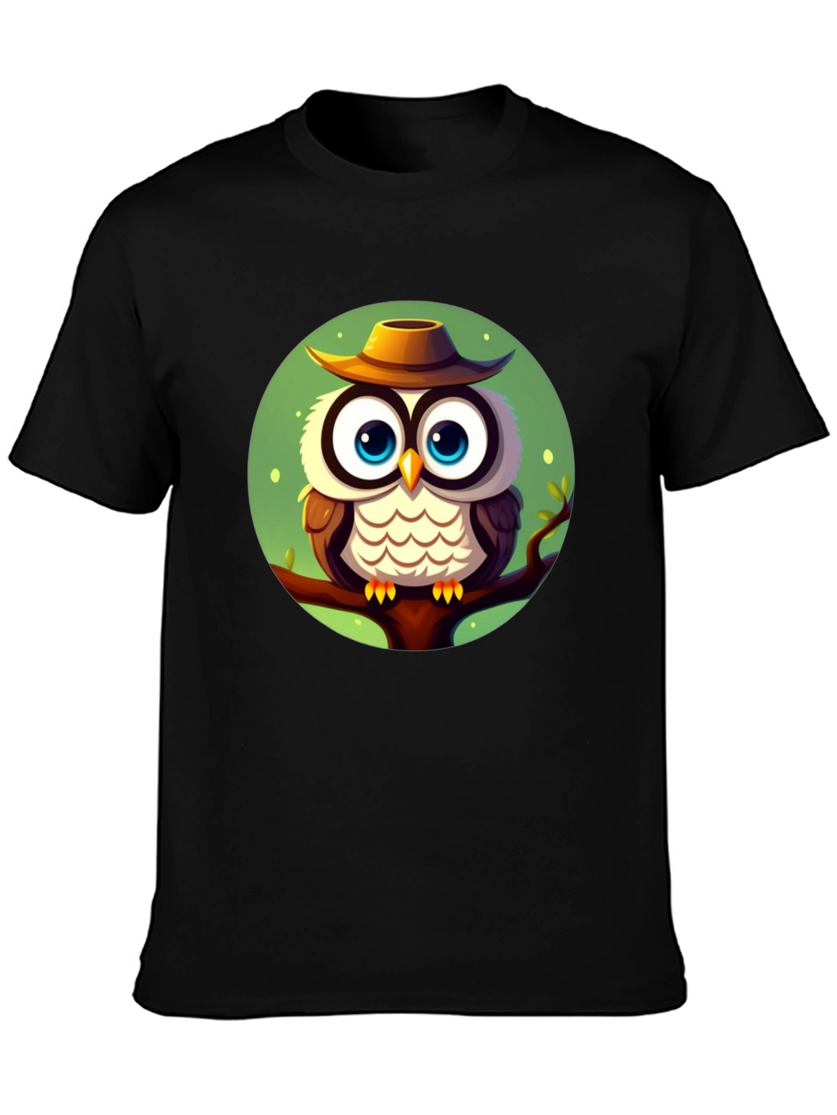 Owl with Hat Graphic Tee - Mens Black T-Shirt