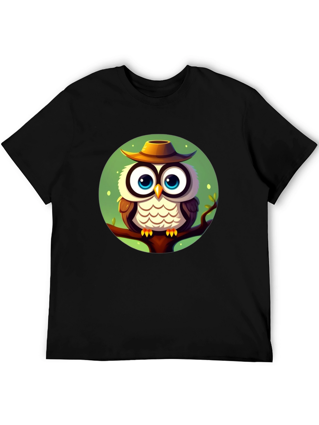 Owl with Hat Graphic Tee - Mens Black T-Shirt