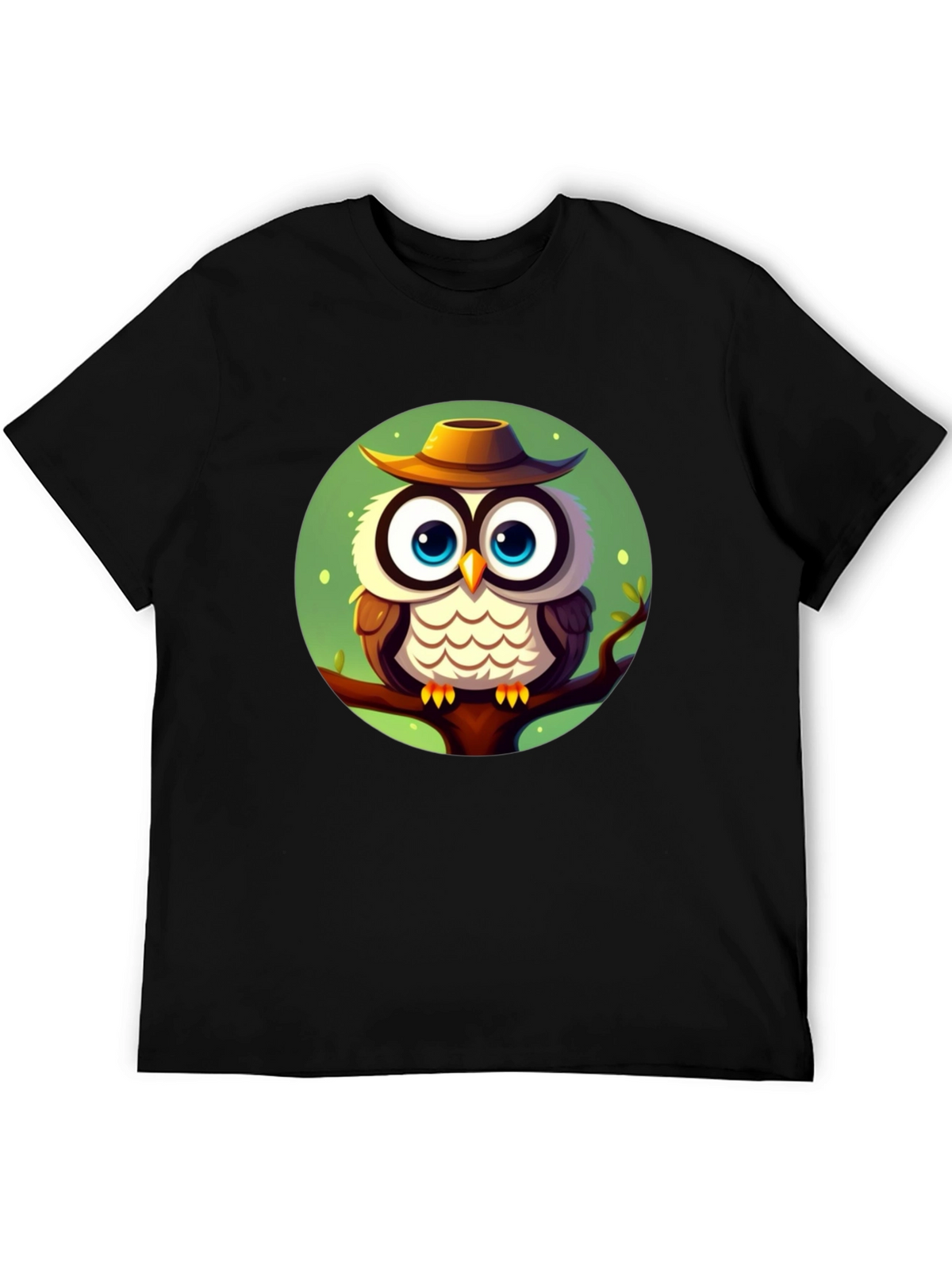 Owl with Hat Graphic Tee - Mens Black T-Shirt