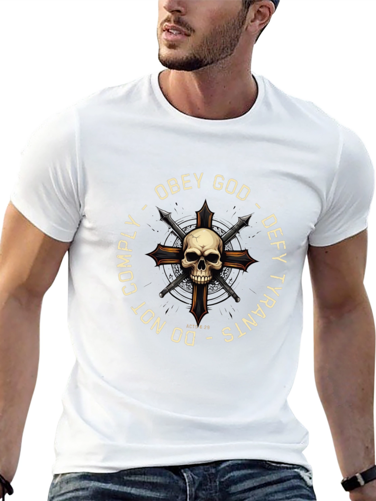 Obey God Defy Tyrants Skull Cross T-Shirt