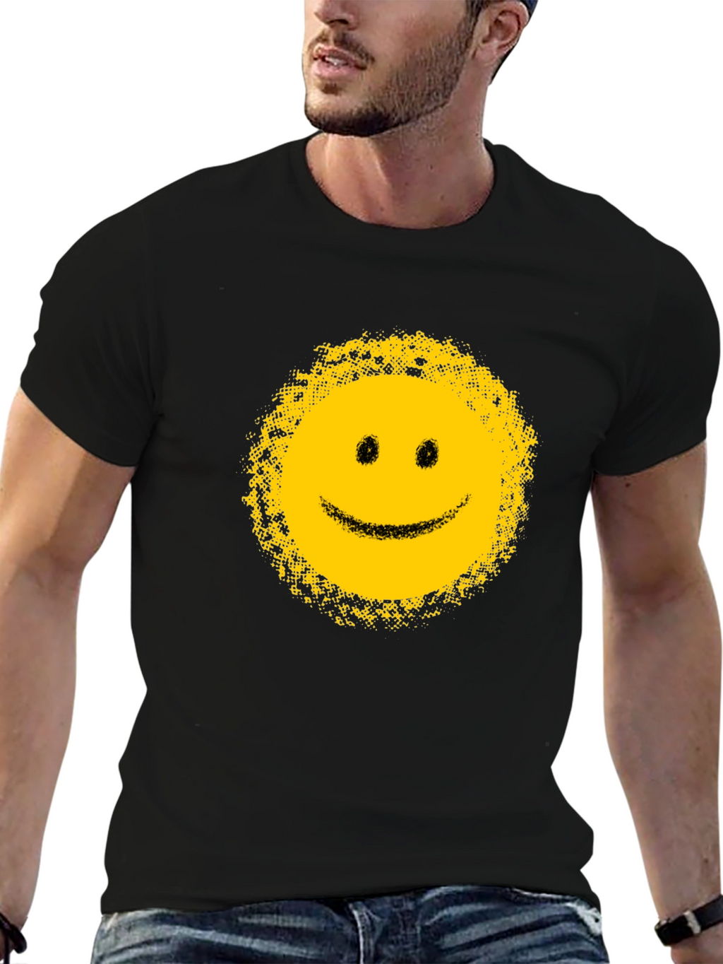 Distressed Smiley Face Black T-Shirt