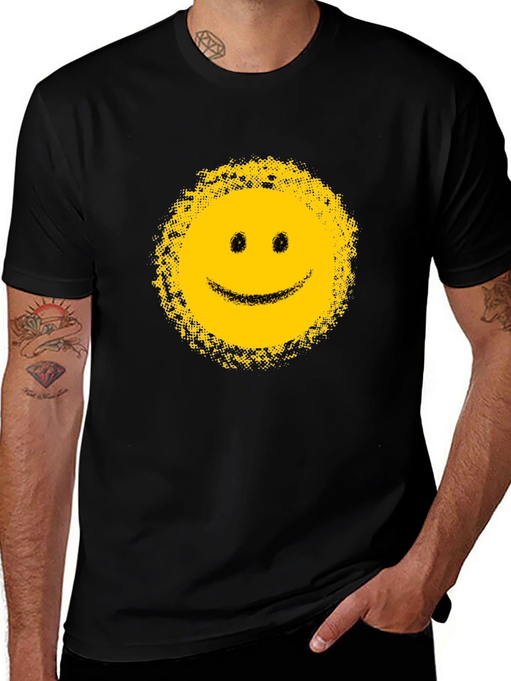 Distressed Smiley Face Black T-Shirt
