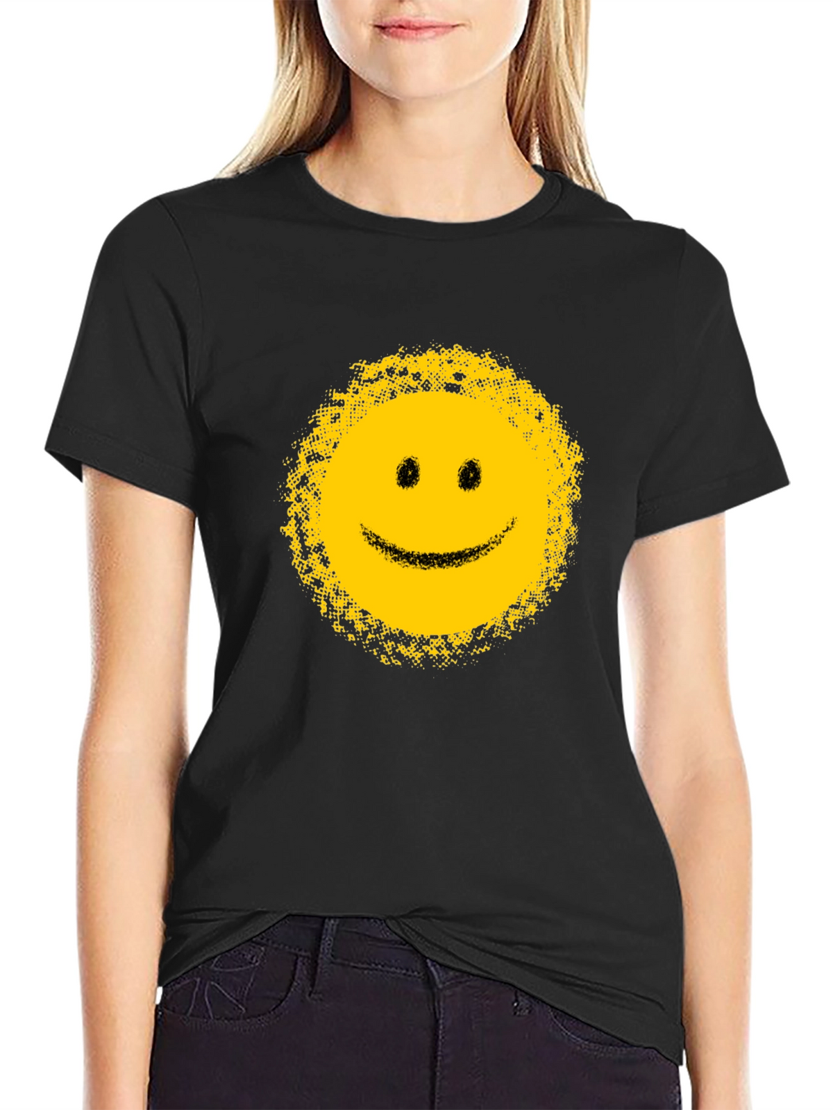 Distressed Smiley Face Black T-Shirt