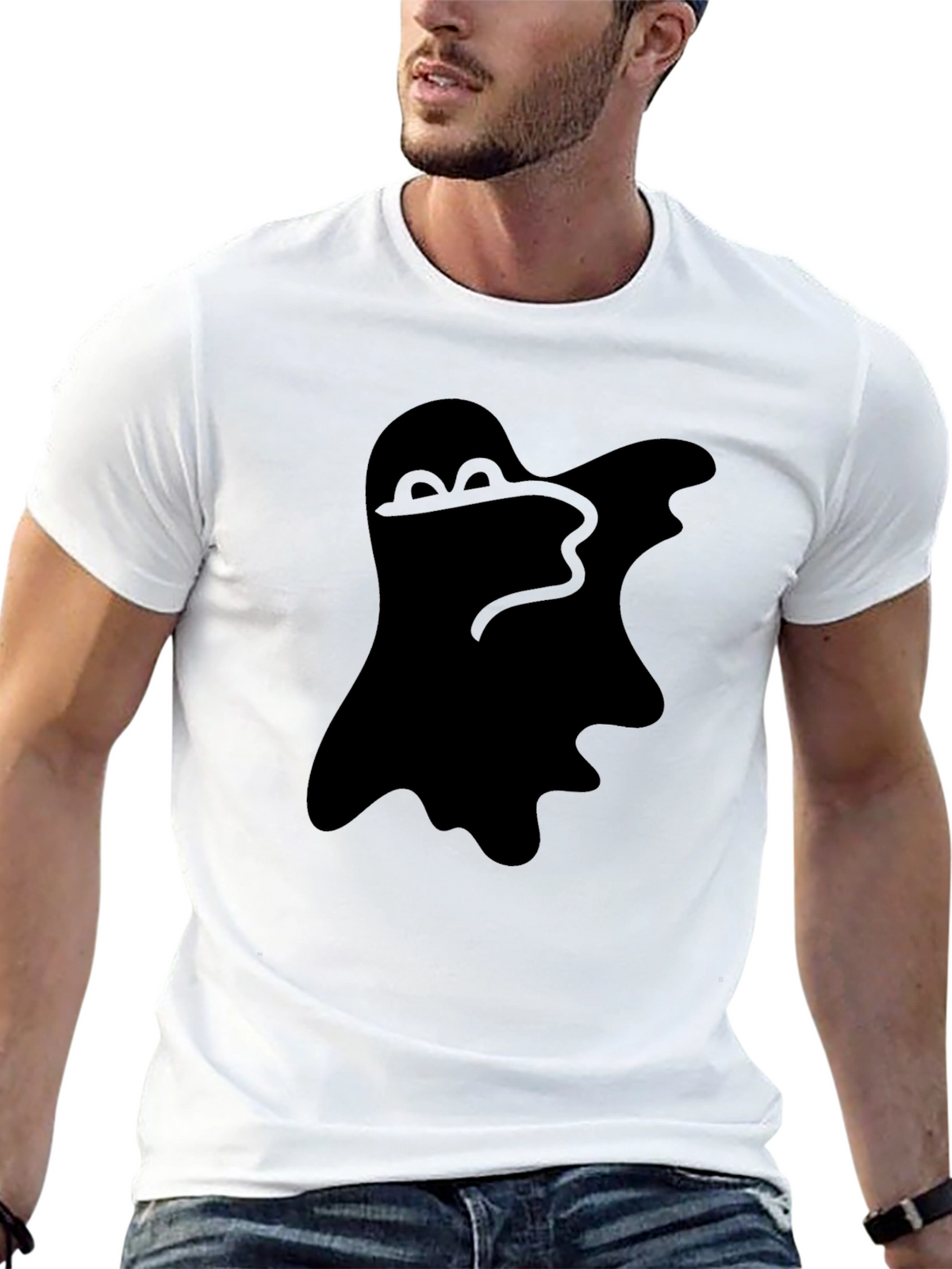 Spooky Ghost Graphic Tee - Classic Black T-Shirt