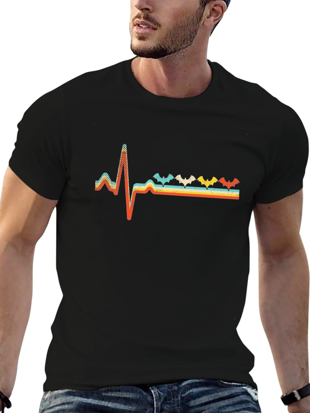 Retro Bat Heartbeat T-Shirt - Spooky Fun!