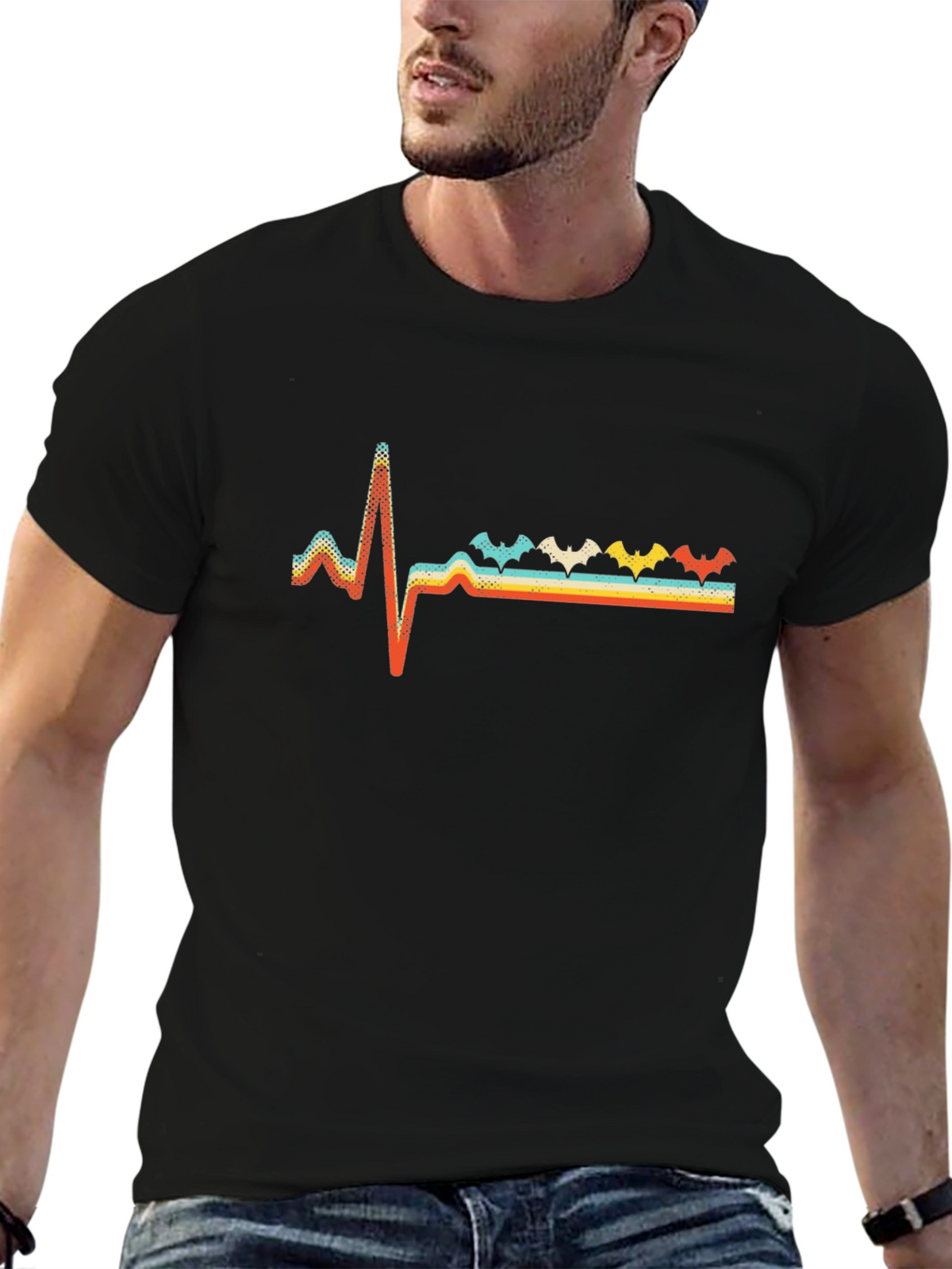 Retro Bat Heartbeat T-Shirt - Spooky Fun!
