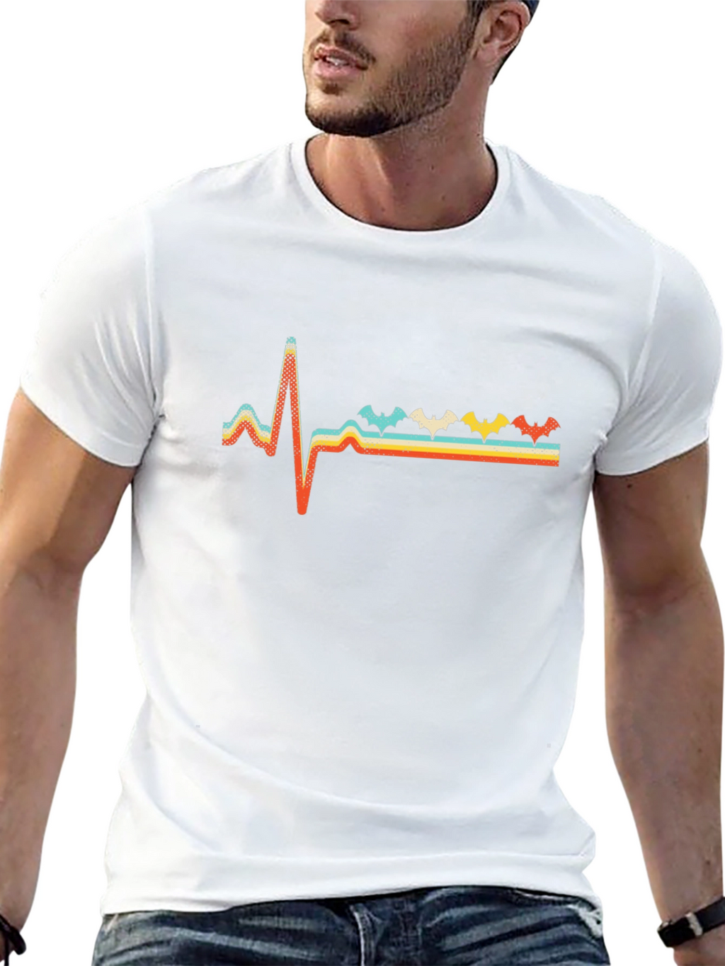 Retro Bat Heartbeat T-Shirt - Spooky Fun!