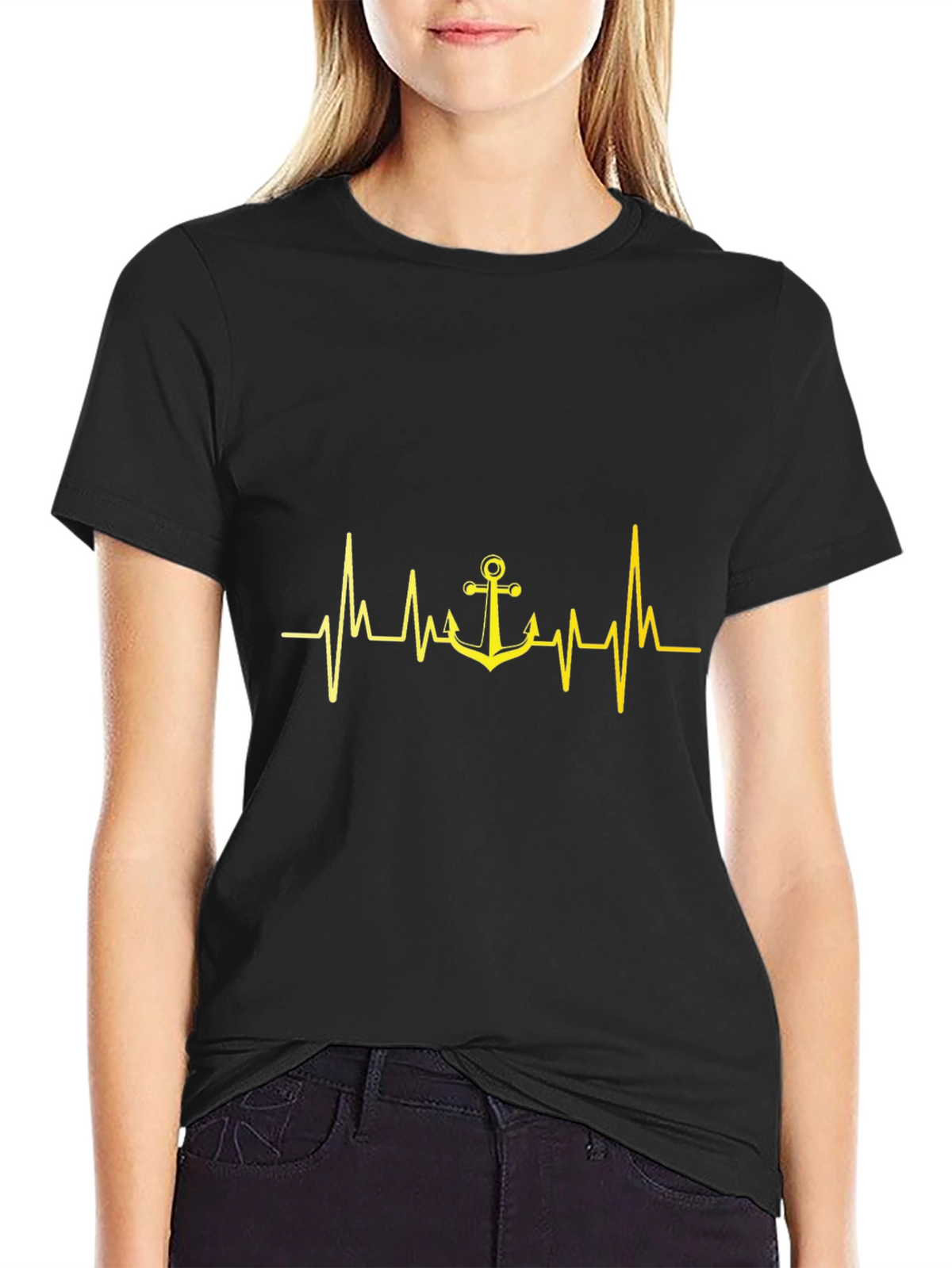 Anchor Heartbeat Graphic Tee - Black Cotton T-Shirt