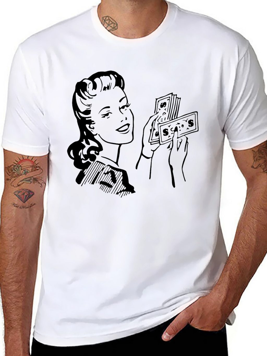 Retro Woman with Money Graphic Tee