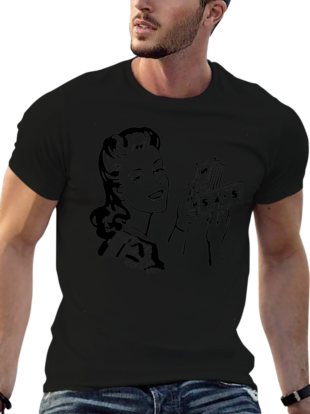 Retro Woman with Money Graphic Tee