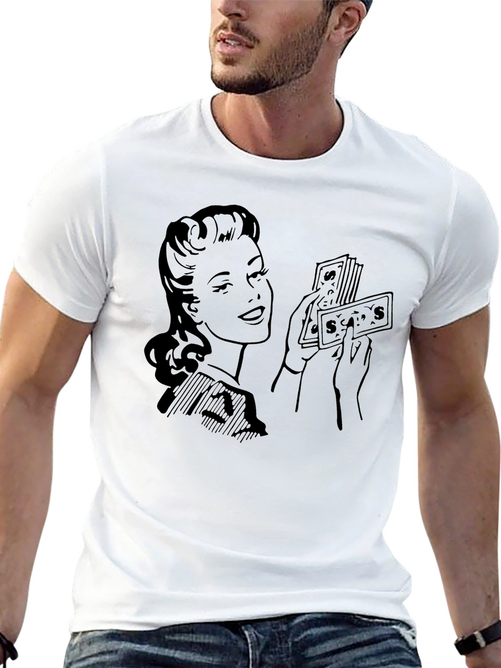 Retro Woman with Money Graphic Tee