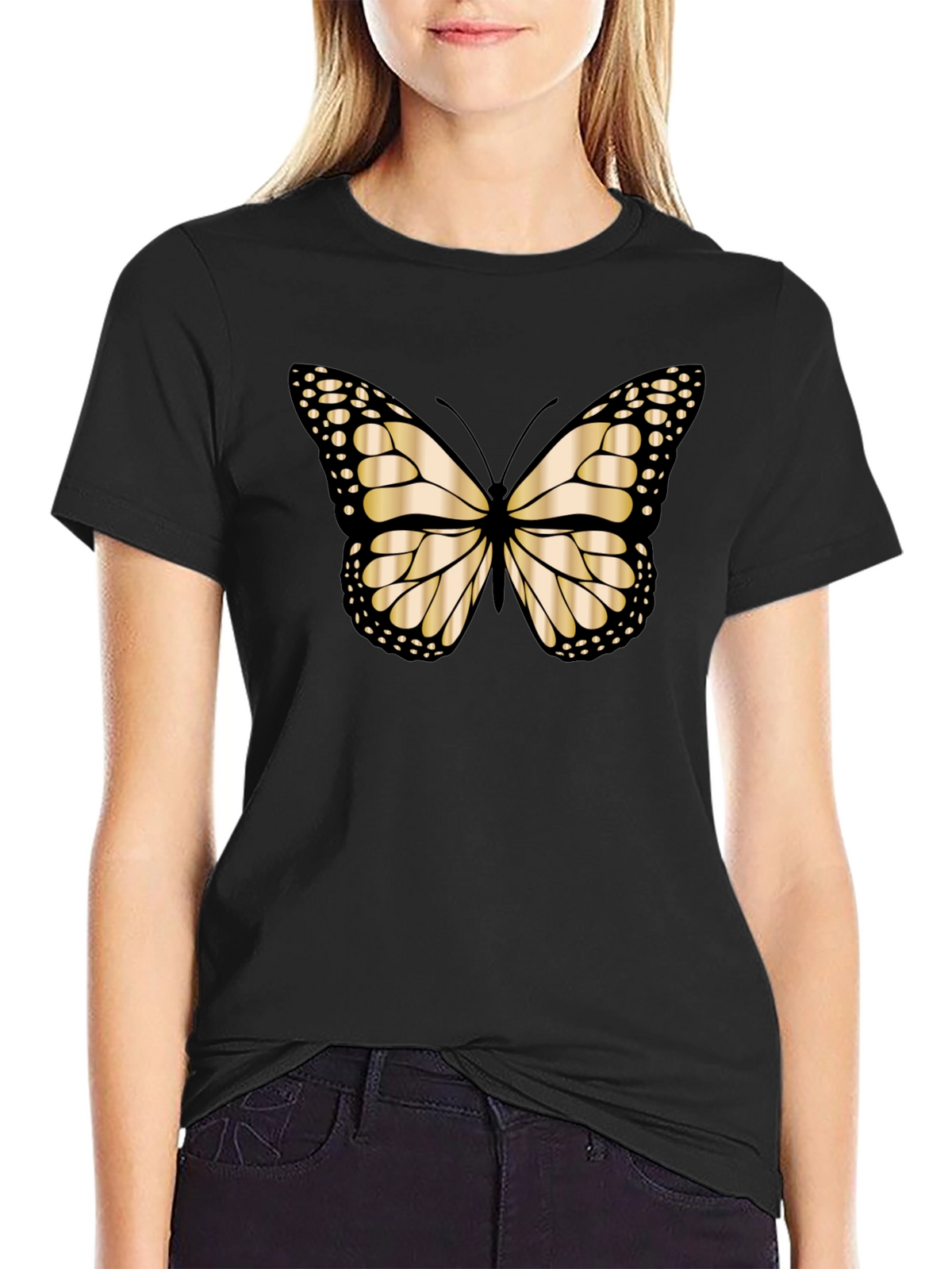 Butterfly Graphic Tee - Black Cotton Blend T-Shirt