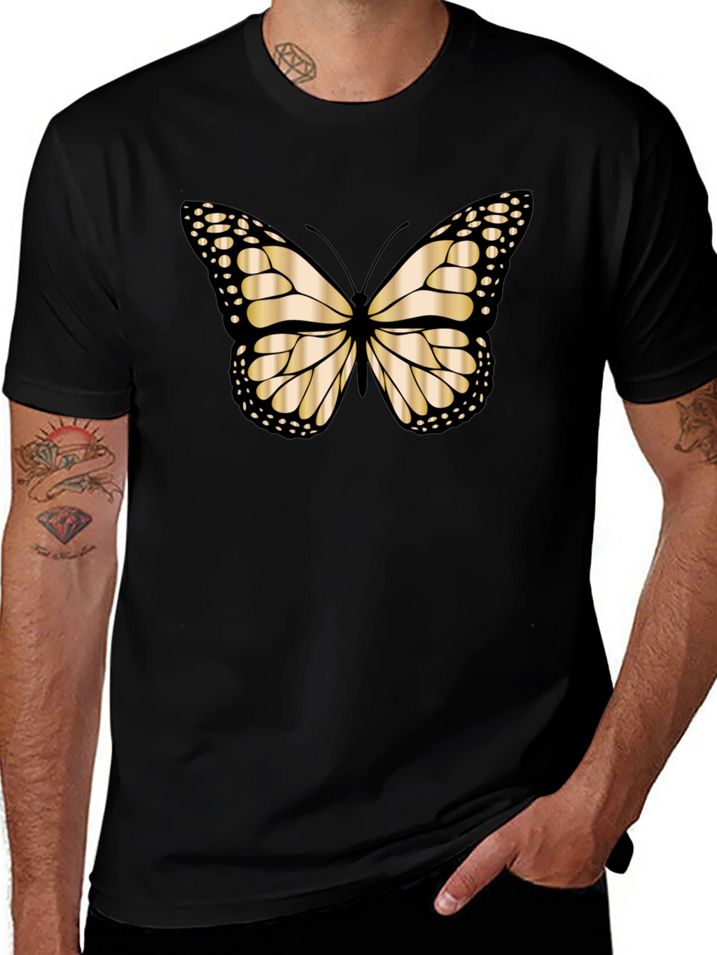 Butterfly Graphic Tee - Black Cotton Blend T-Shirt