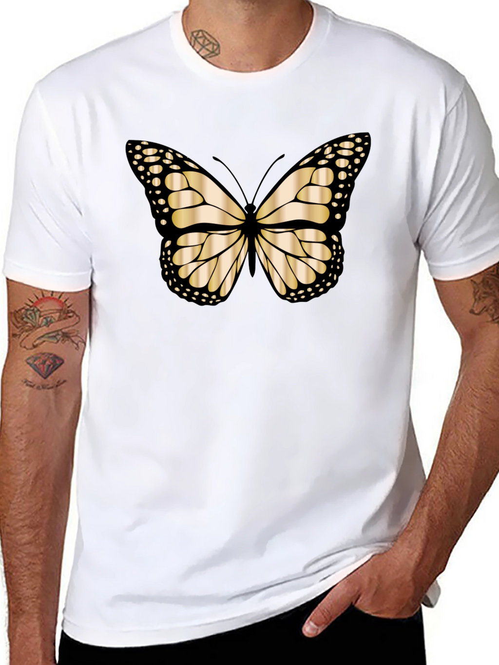 Butterfly Graphic Tee - Black Cotton Blend T-Shirt