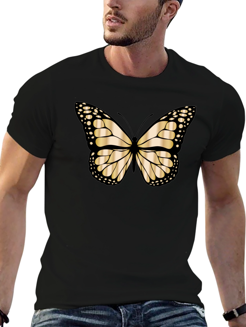 Butterfly Graphic Tee - Black Cotton Blend T-Shirt