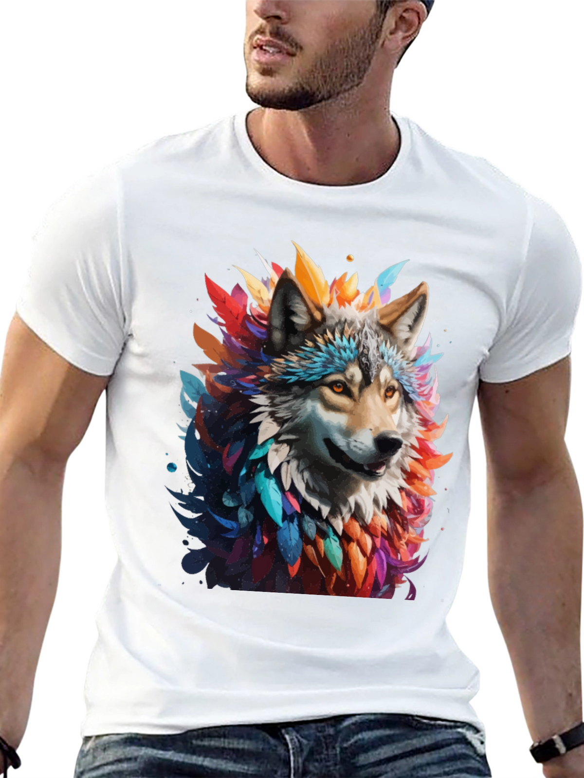 Wolf Feather Art Black T-Shirt