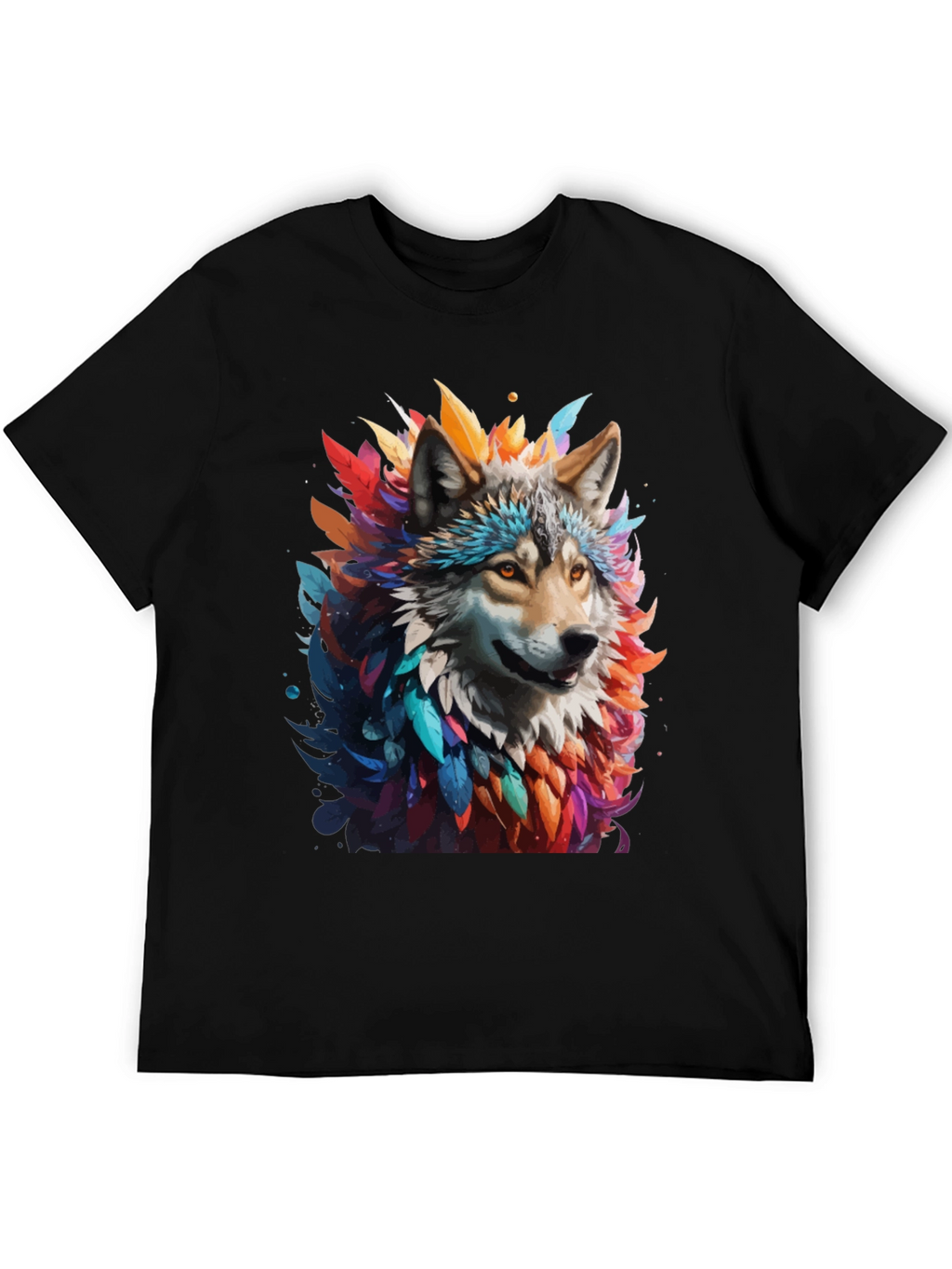 Wolf Feather Art Black T-Shirt