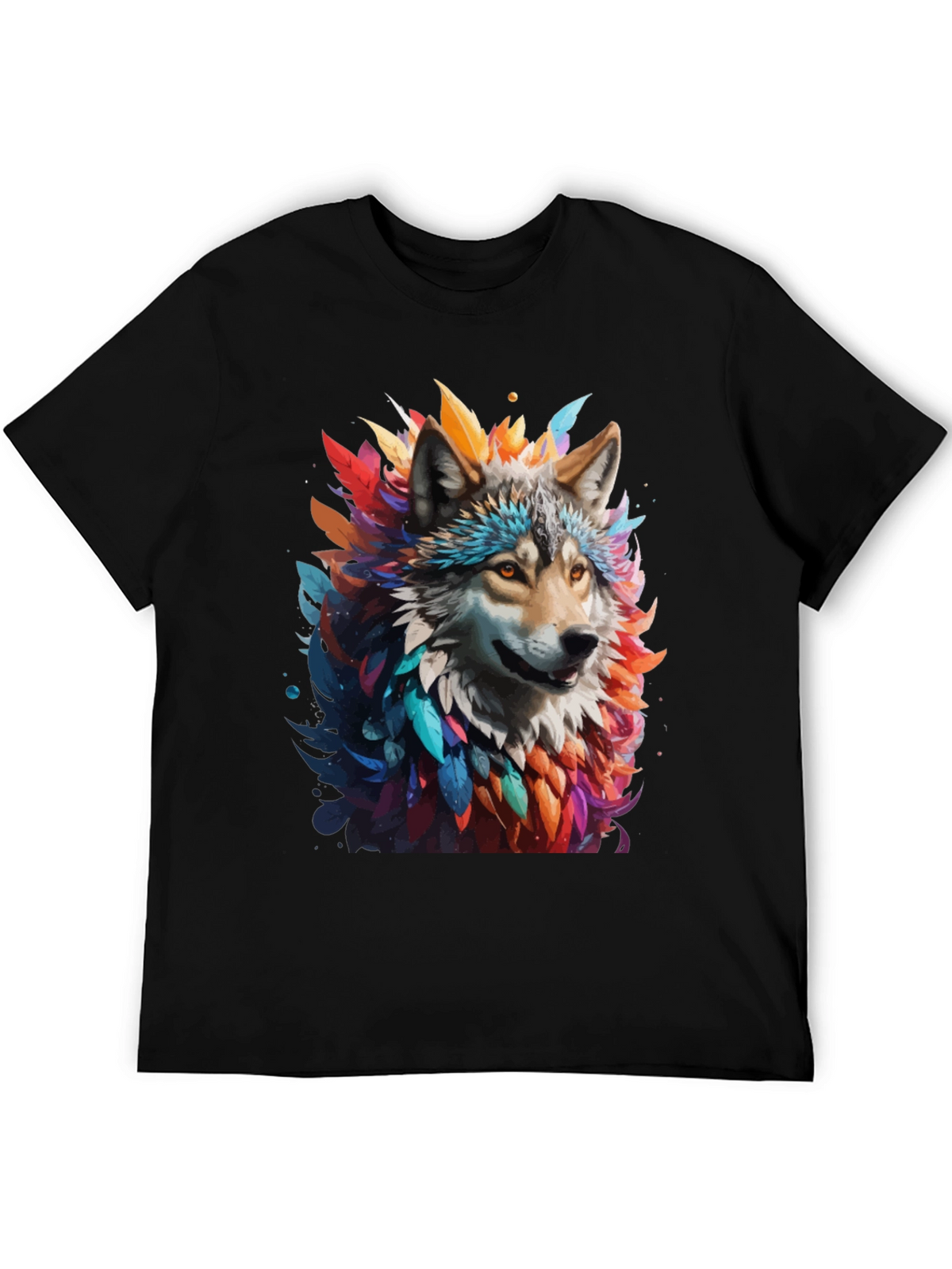 Wolf Feather Art Black T-Shirt