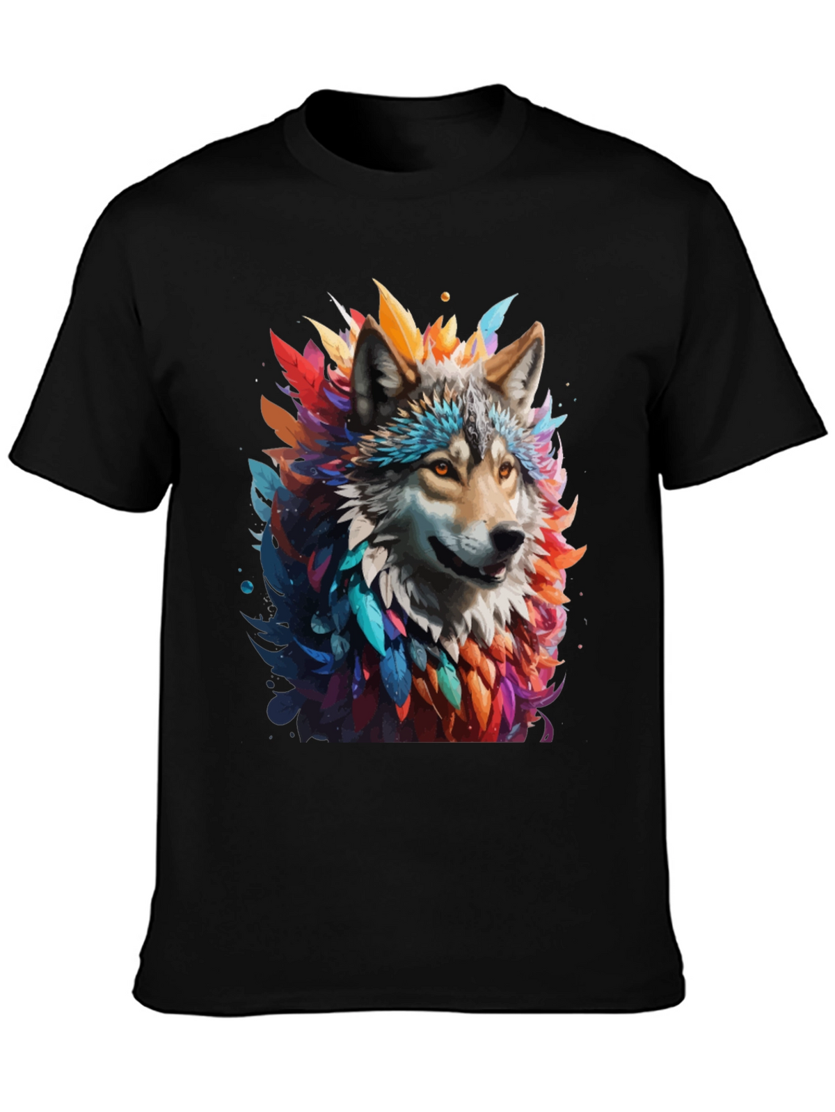 Wolf Feather Art Black T-Shirt
