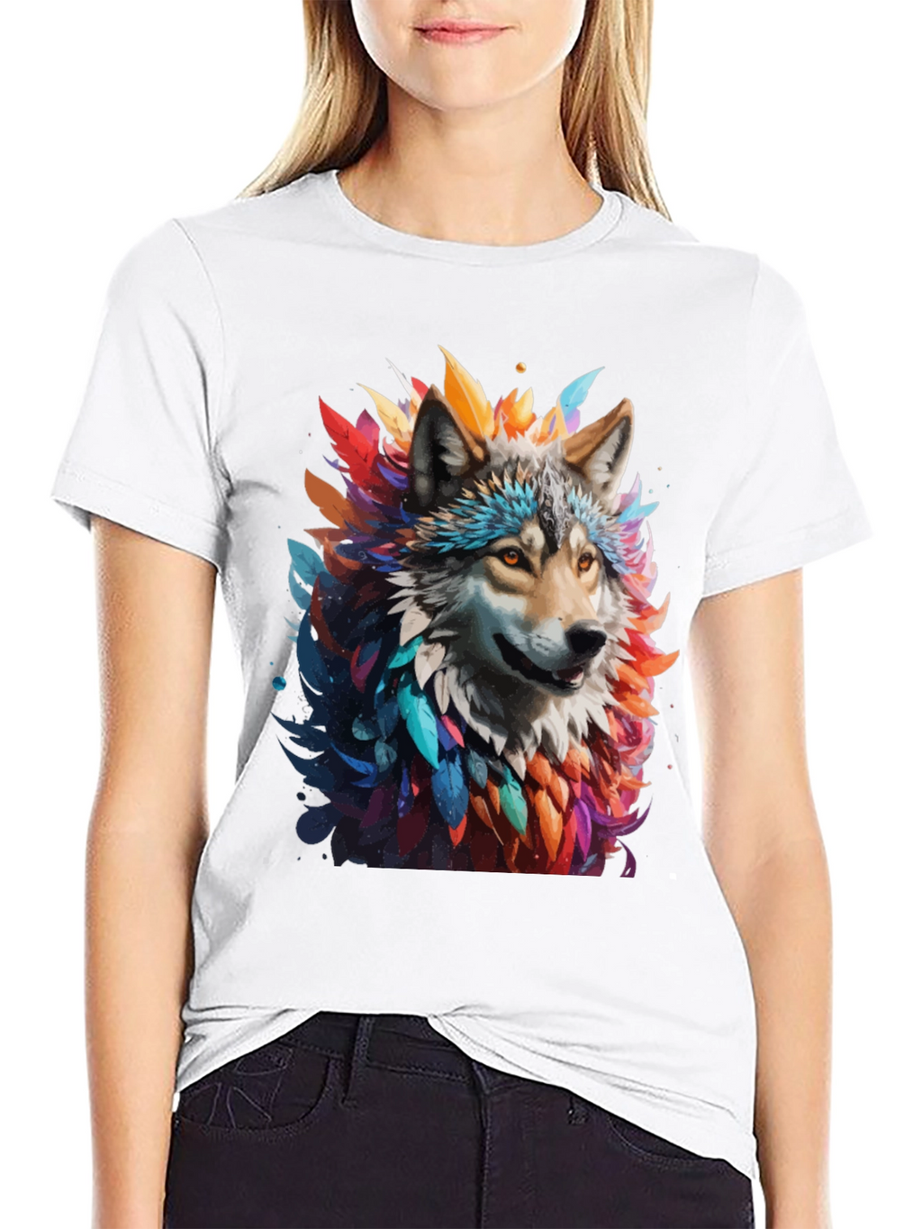 Wolf Feather Art Black T-Shirt