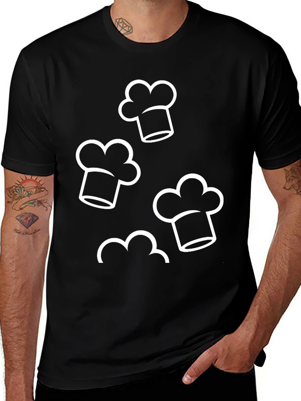 Chef Hat Pattern Black T-Shirt