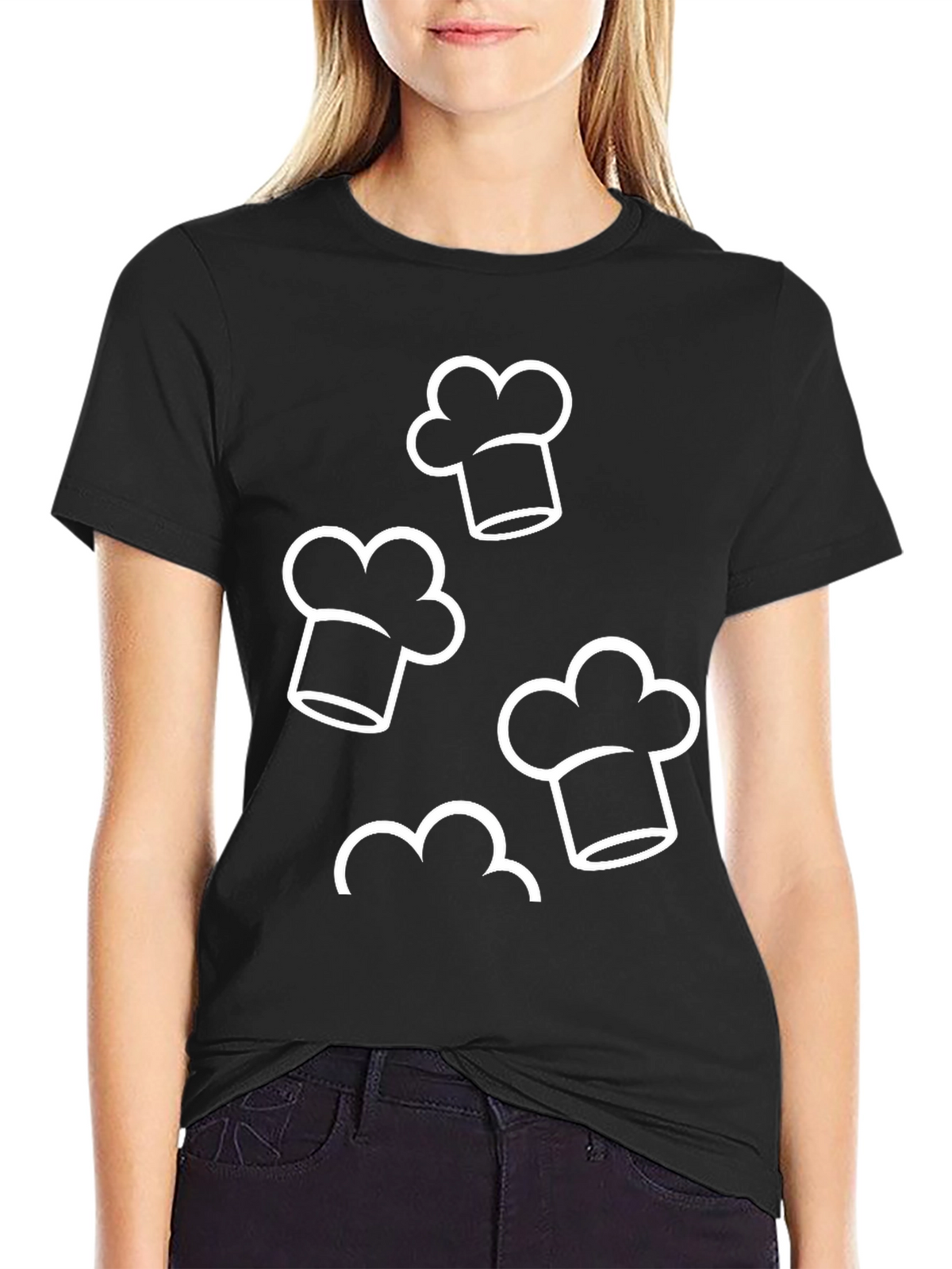 Chef Hat Pattern Black T-Shirt