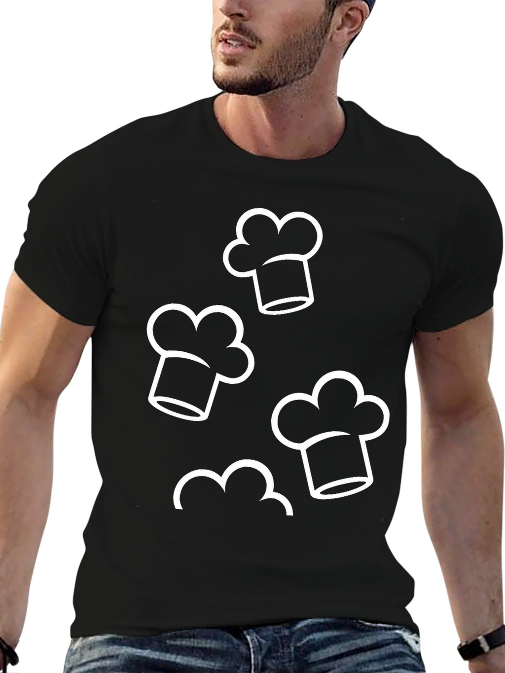 Chef Hat Pattern Black T-Shirt