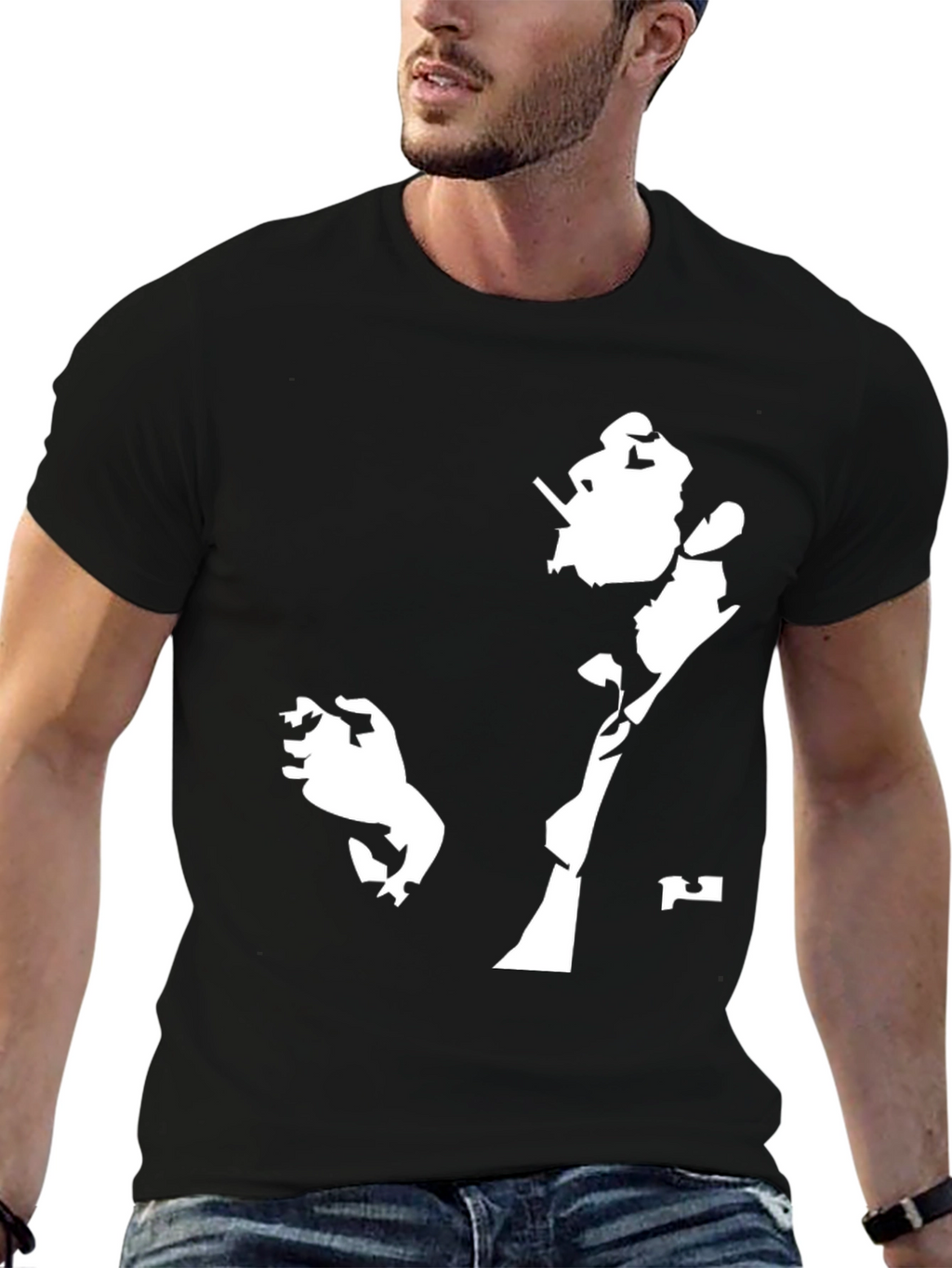 Silhouette Smoking Man Black Graphic Tee