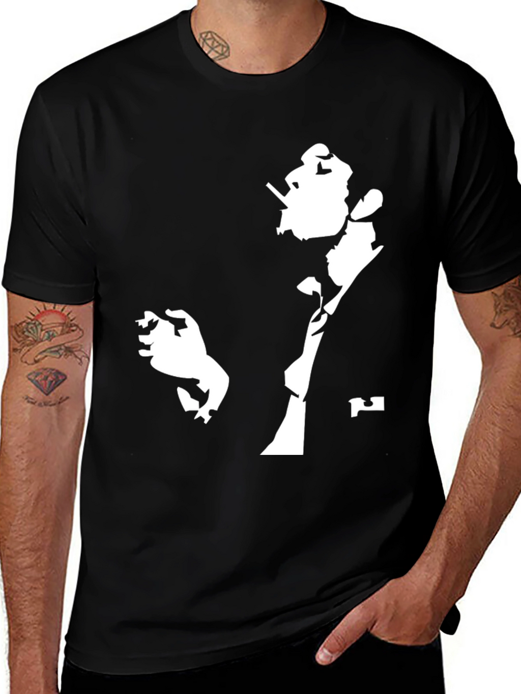 Silhouette Smoking Man Black Graphic Tee