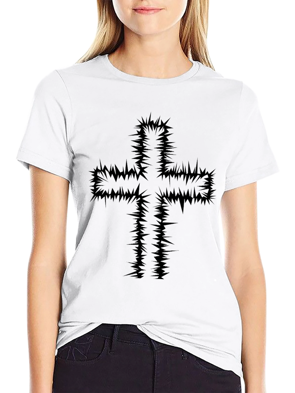 Edgy Cross Graphic Black T-Shirt