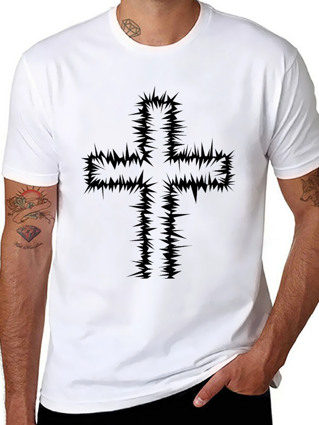 Edgy Cross Graphic Black T-Shirt