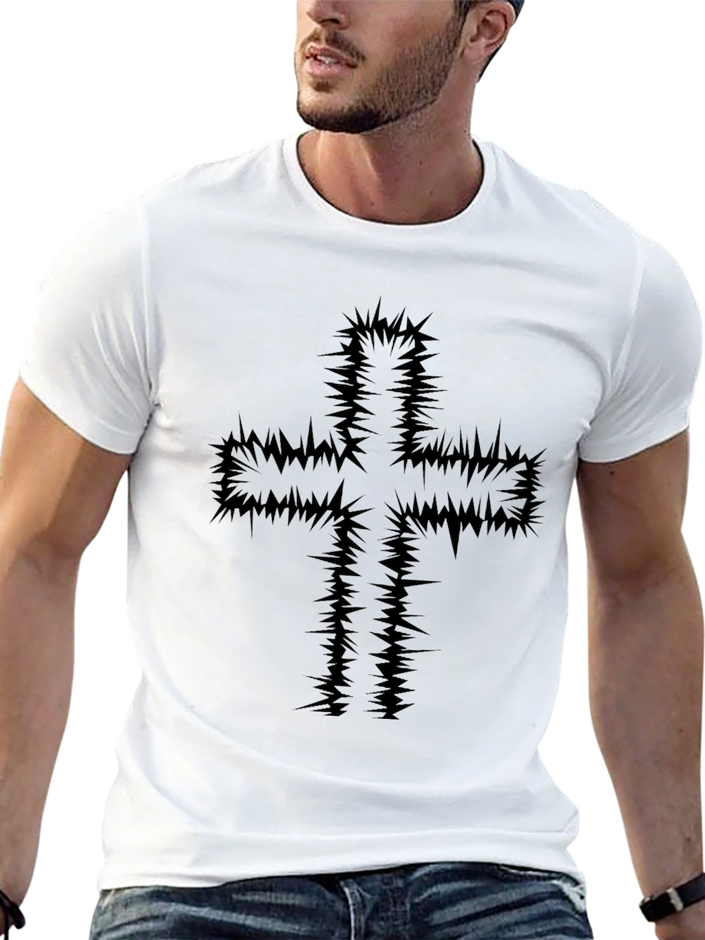Edgy Cross Graphic Black T-Shirt
