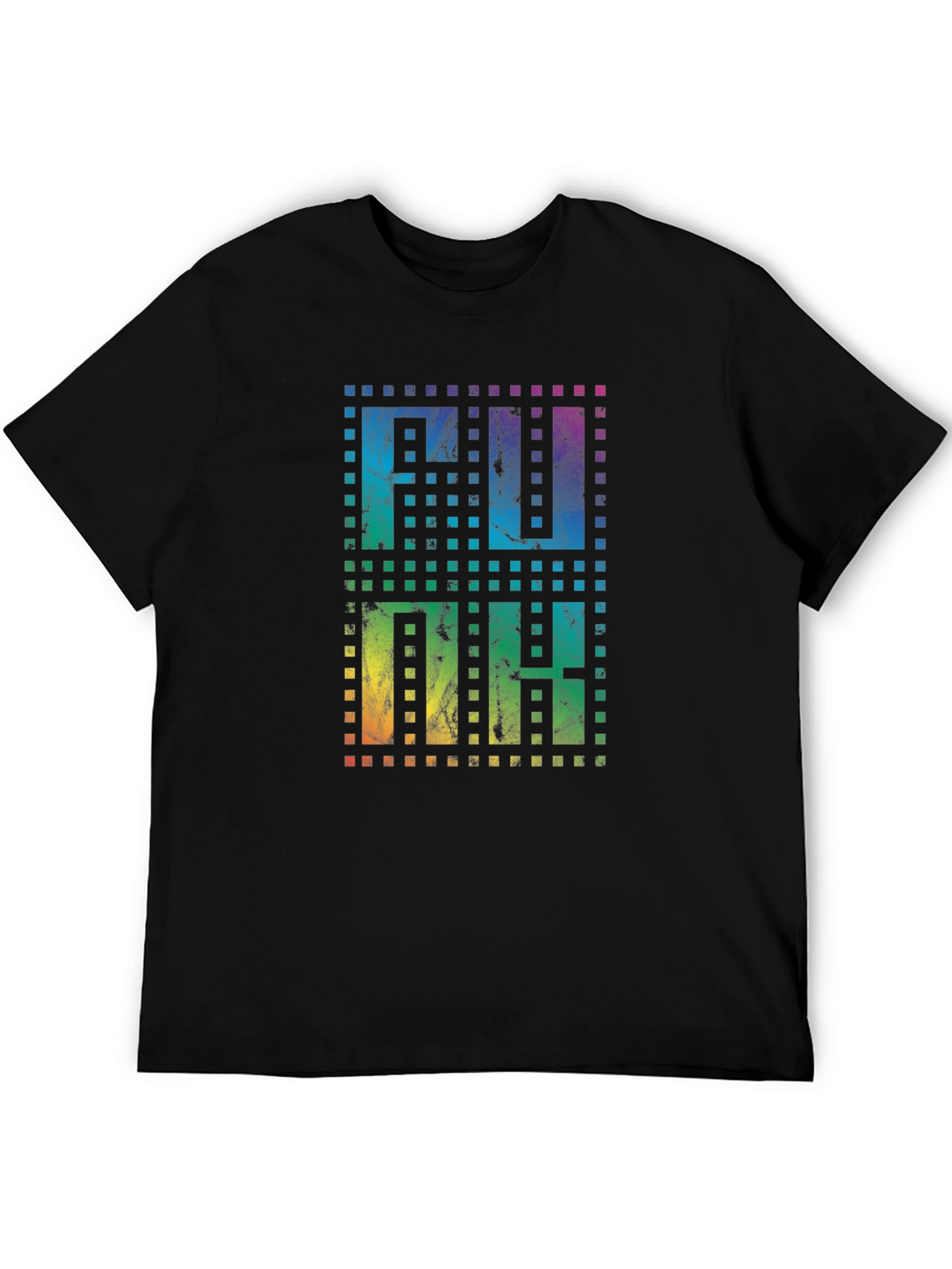 Retro Pixel Rainbow Text Black T-Shirt