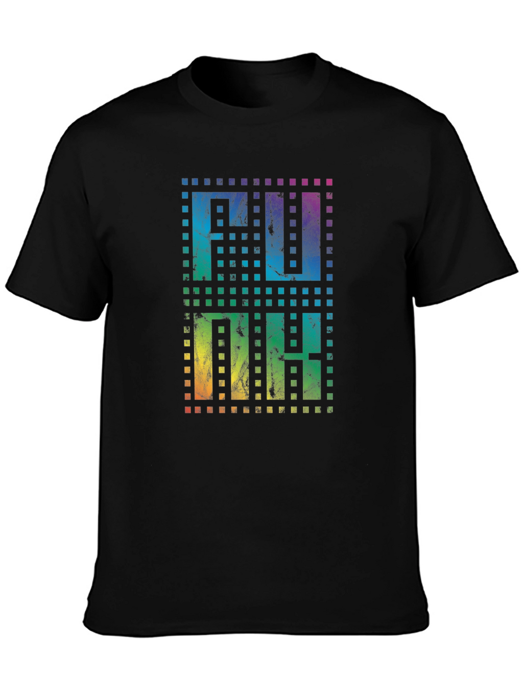 Retro Pixel Rainbow Text Black T-Shirt